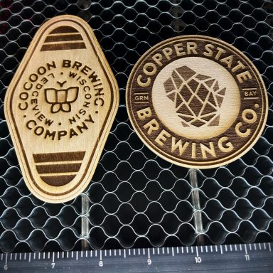 Brewery logos on wood
